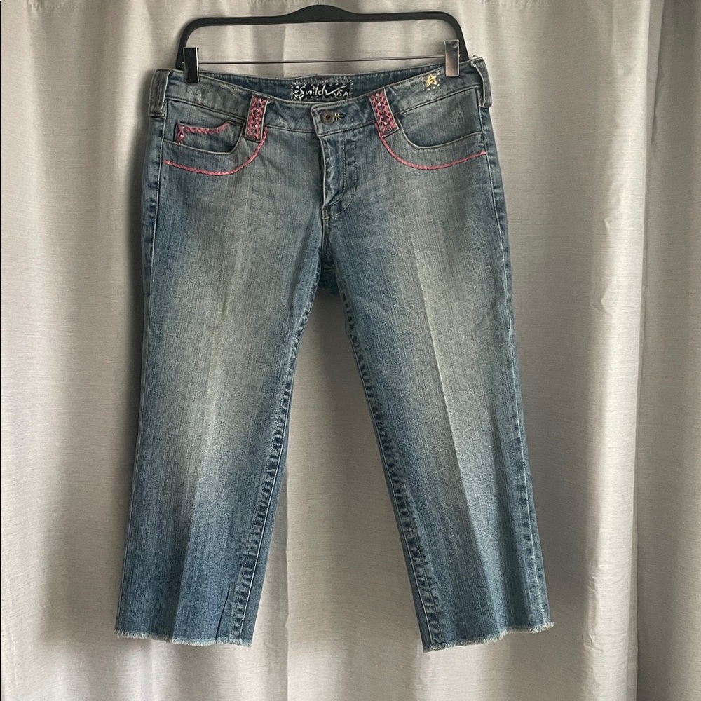 Switch USA Denim Pink embroidered sequin Low Rise Capris
